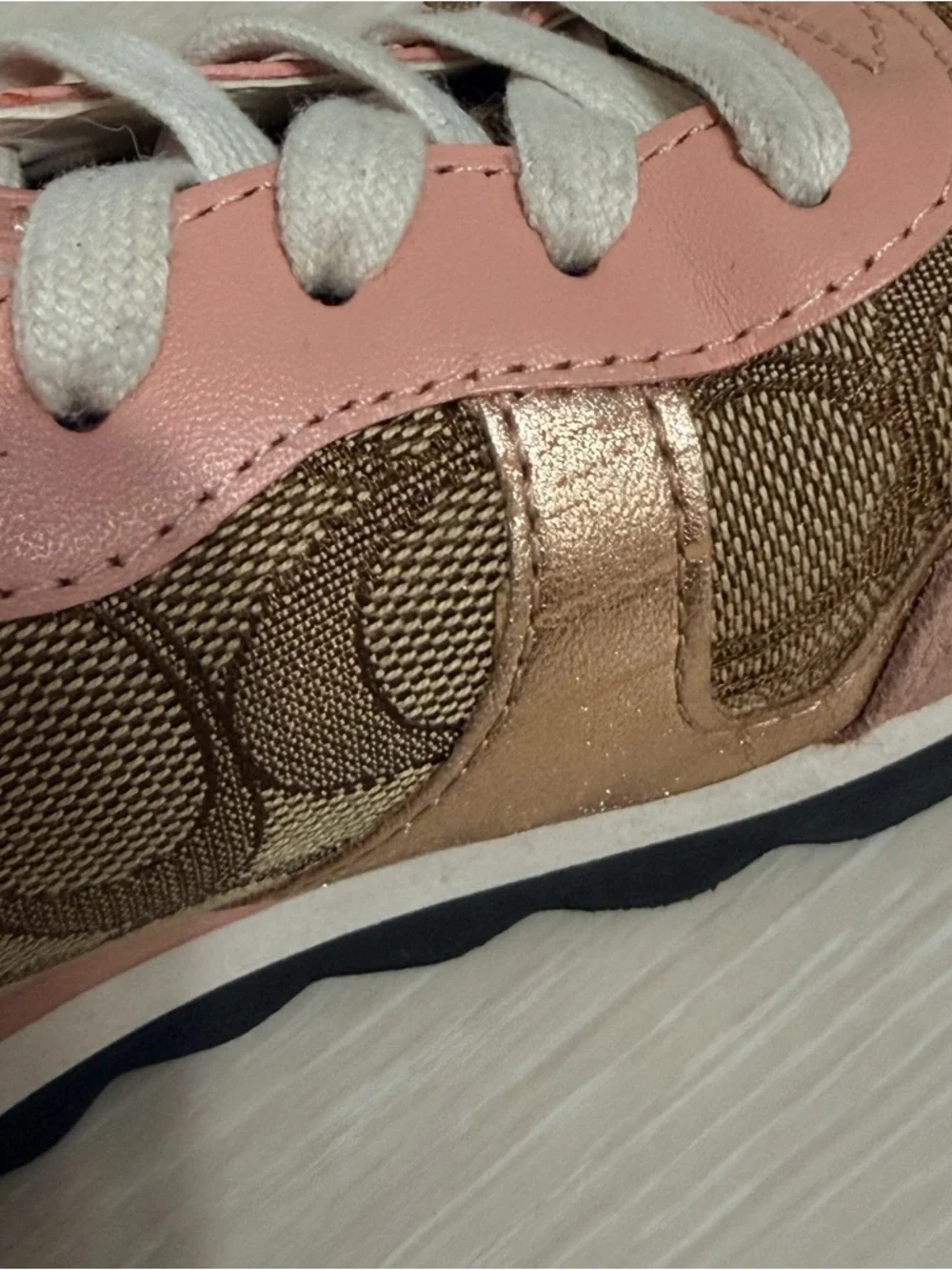 Coach Pink & Tan Signature Logo Sneakers - Picture 7 of 8